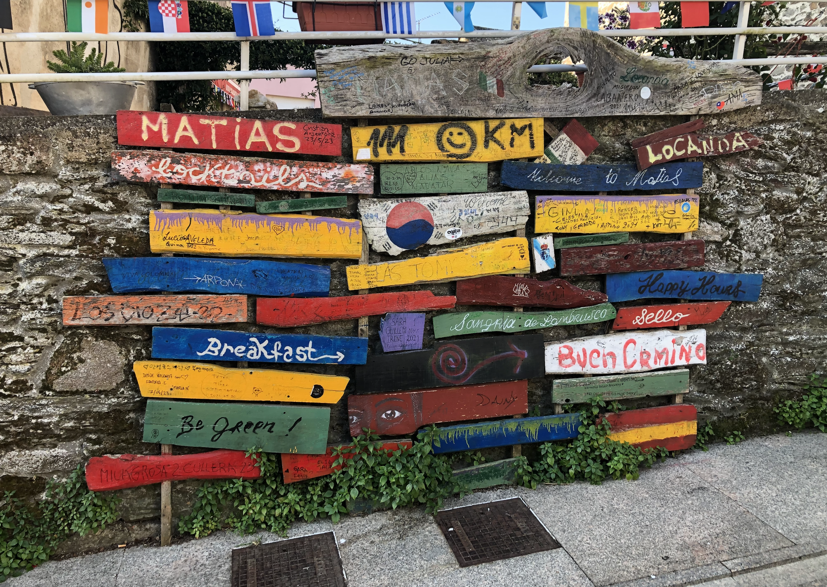 Signs in different languages, Sarria, Spain